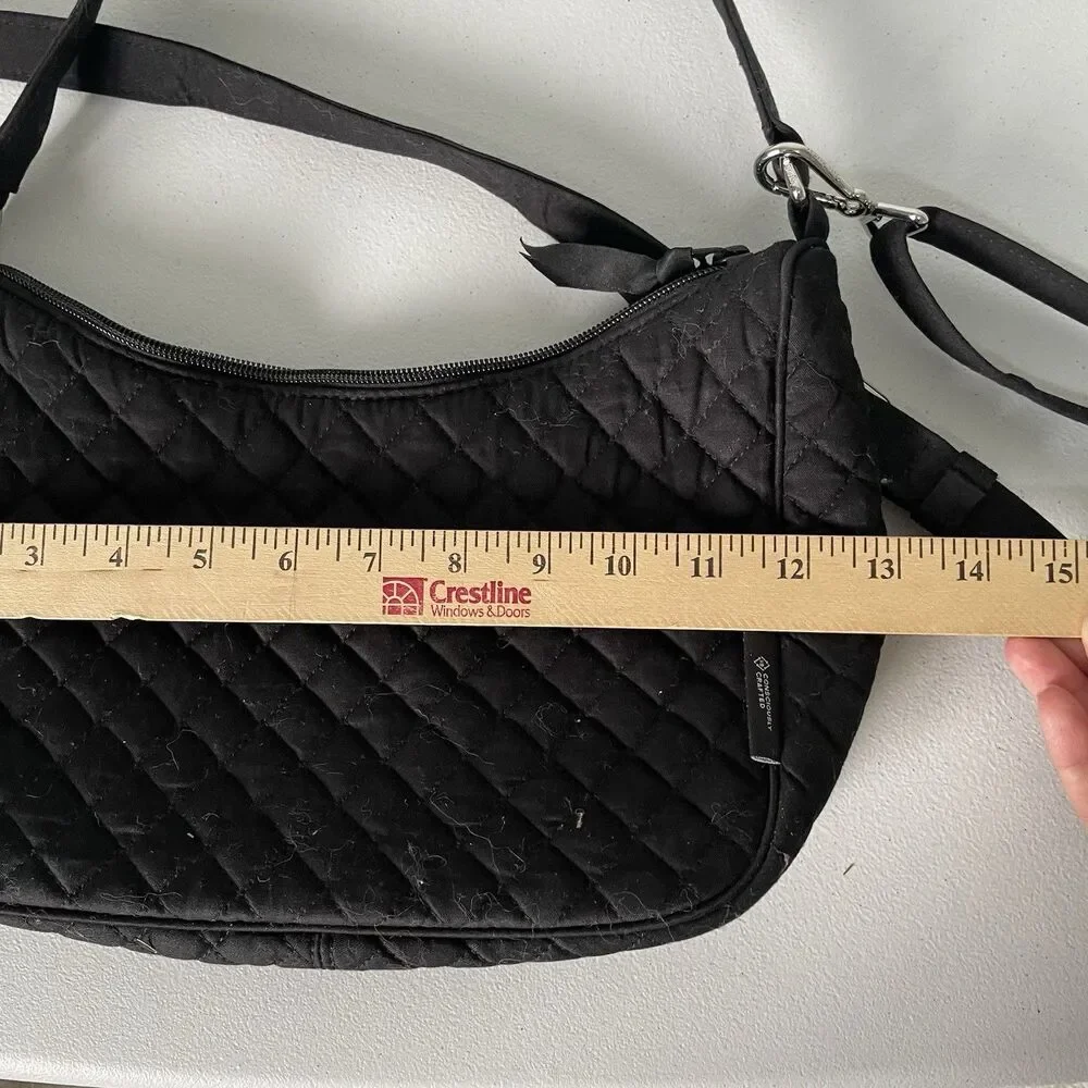 Vera Bradley Cotton Frannie Crescent Crossbody Quilted Shoulder Purse Black